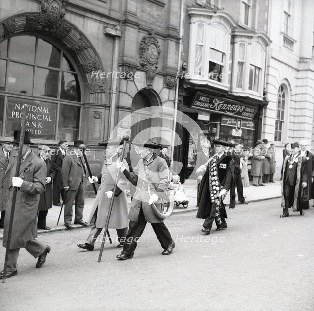 Horn blowers in procession, Ripon, Yorkshire, c1955.  Creator: Arthur Charles Kirby Ware.