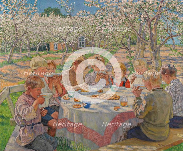 Tea In The Apple Orchard. Creator: Bogdanov-Belsky, Nikolai Petrovich (1868-1945).