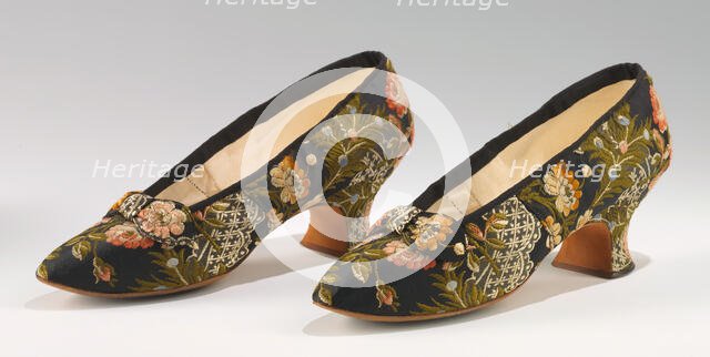 Evening slippers, French, 1880. Creator: J Ferry.