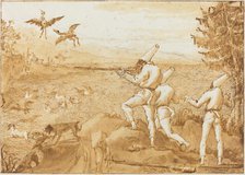 Punchinellos Hunting Waterfowl, c. 1800. Creator: Giovanni Battista Tiepolo.