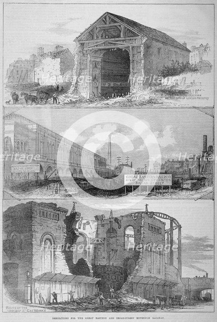 Demolitions for the Broad Street Extension of the Great Eastern Railway, City of London, 1875. Artist: Anon