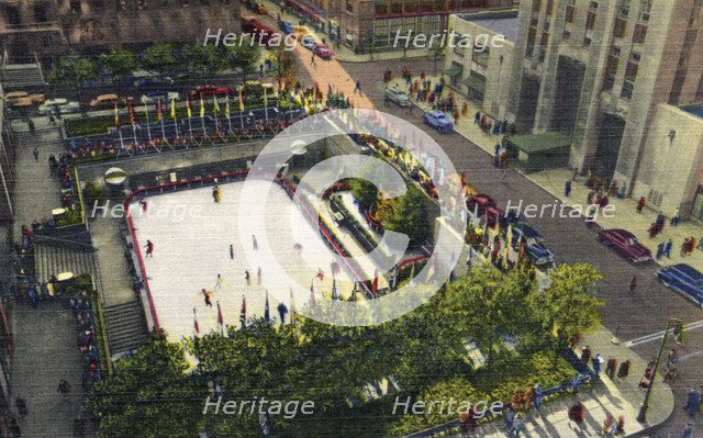 The Rockefeller Plaza outdoor ice skating rink, New York City, New York, USA, 1951. Artist: Unknown