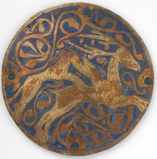 Medallion with Hound Attacking Stag, French, ca. 1240-60. Creator: Unknown.