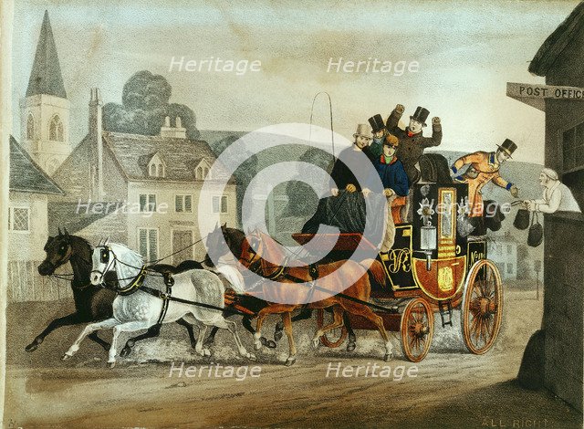 Mail coach on the Bath to London run, c1840. Artist: Unknown