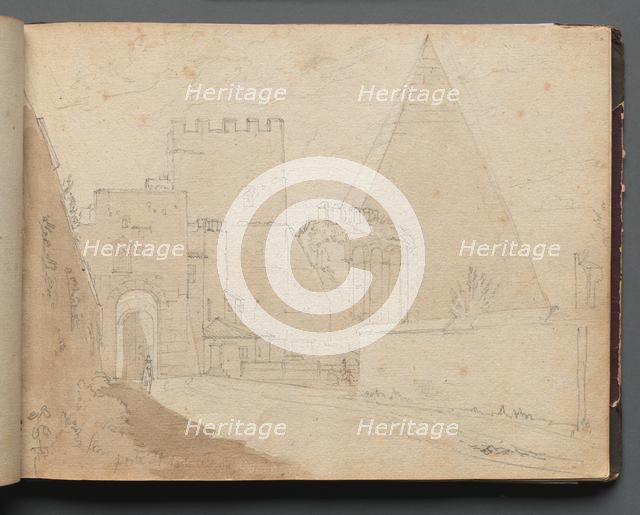 Album with Views of Rome and Surroundings, Landscape Studies, page 08a: "Porta St. Paolo". Creator: Franz Johann Heinrich Nadorp (German, 1794-1876).