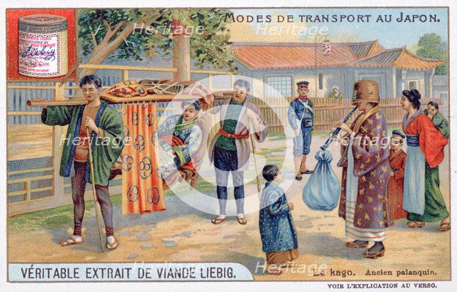 Modes of transport in Japan, the Kago, 19th century. Artist: Unknown