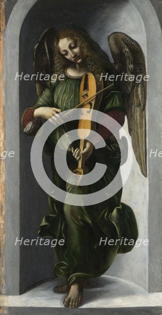 An Angel in Green with a Vielle, c. 1490-1499. Artist: Leonardo da Vinci, (Circle of)  