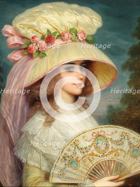 Lady with flowered hat and fan. Creator: Rossi, Lucius (1846-1913).