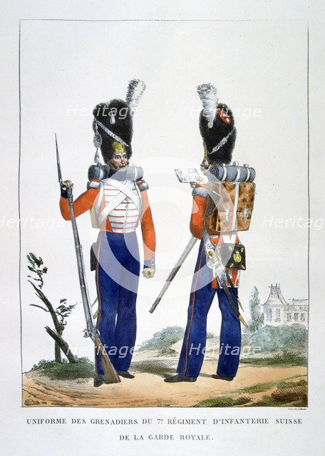 Uniform of the Swiss Grenadiers 7th Regiment of infantry of the royal guard, France, 1823.  Artist: Charles Etienne Pierre Motte