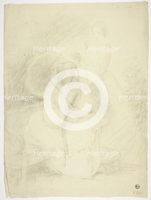 Two Women in a Park, n.d. Creator: Frank Stone.