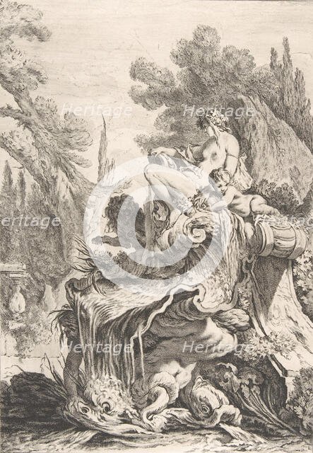 The Seated Nymph (Une fontaine avec une naïade assise sur une conque), ca. 1740. Creator: Jean-Baptiste-Marie Pierre.