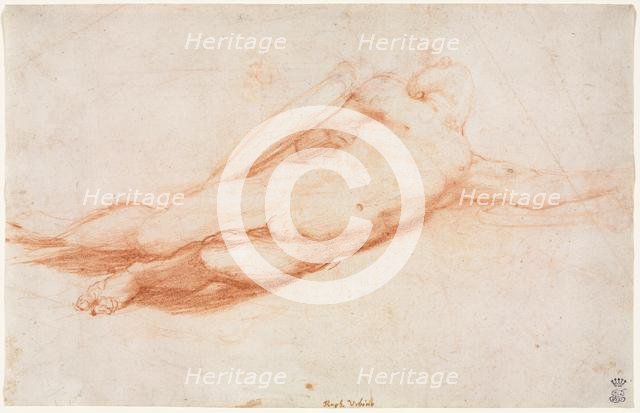 Study of a Fallen Soldier (possibly the Conversion of Saul) (recto), c. 1525. Creator: Correggio (Italian, 1489?-1534), attributed to.