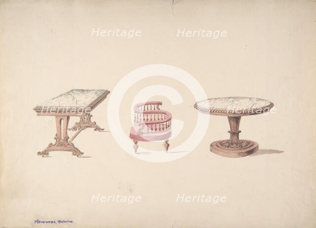 Design for a Rectangular and Round Marble-topped Tables and a Tête-à Tête..., early 19th cent. Creator: Anon.