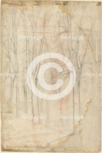 Sketch of Trees with a Statue on a Pedestal. Creator: Felix Hilaire Buhot.