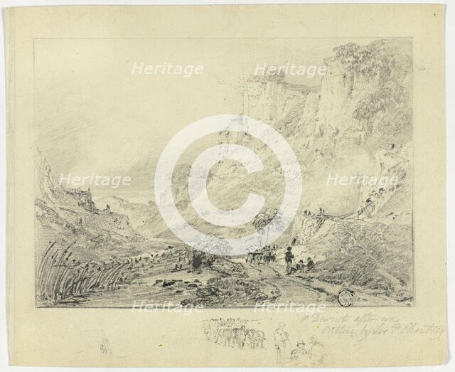 Figures and Horse Cart in Landscape with Cliffs, n.d. Creator: Peter de Wint.