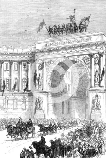 Arrival of the Emperor of Austria at St. Petersburg, from a sketch by our special artist, 1874. Creator: Unknown.