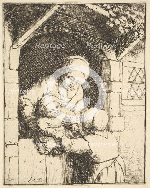 Little Girl Playing with a Baby in its Mother's Arms, 1610-85. Creator: Adriaen van Ostade.