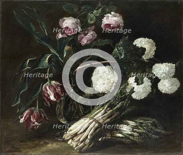 Vase of Flowers and Two Bunches of Asparagus, 1650. Creator: Jan Fyt.