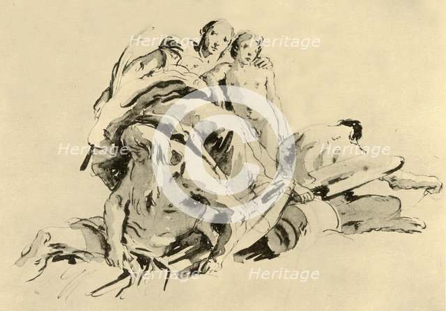 'Young Woman with Boy, Rivergod and Satyr', mid 18th century, (1928). Artist: Giovanni Battista Tiepolo.