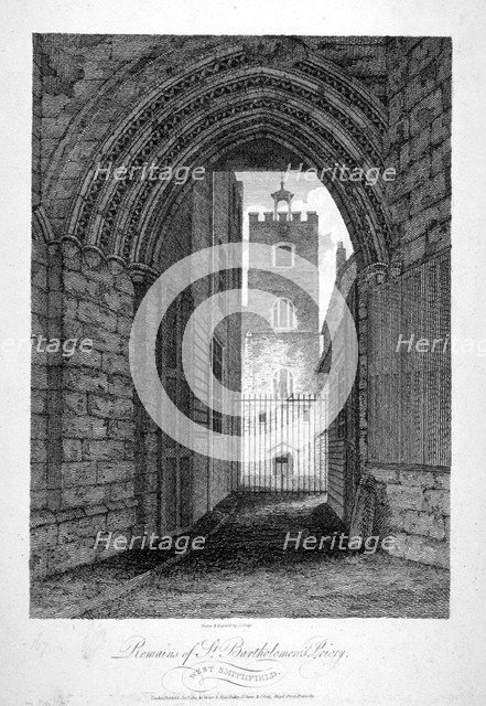 Gateway to the Church of St Bartholomew-the-Great, Smithfield, City of London, 1805.     Artist: John Greig