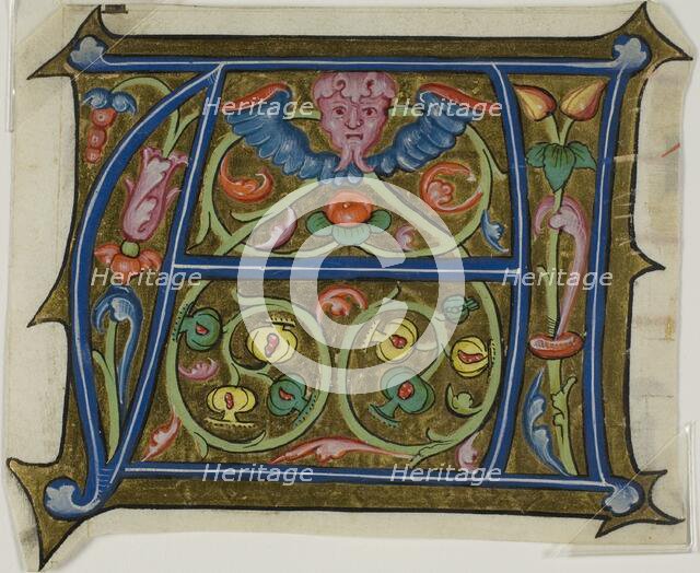 Decorated Initial "A" with Grotesque and Flora from a Choir Book, 15th century. Creator: Unknown.