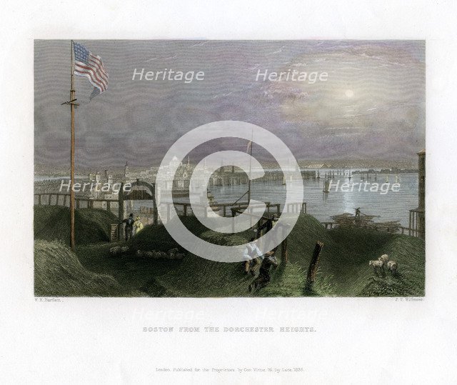 Boston as seen from the Dorchester Heights, USA, 1838.Artist: James Tibbitts Willmore