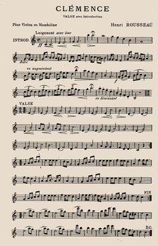 Sheet music of "Clémence", valse for violin and mandolin by Henri Rousseau, 1904. Creator: Rousseau, Henri Julien Félix (1844-1910)