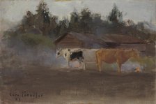 Cows in Turf Smoke, study, 1887. Creator: Eero Jarnefelt.