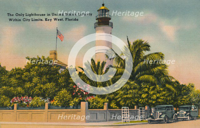 'The Only Lighthouse in United States Entirely Within City Limits, Key West, Florida', c1940s. Artist: Unknown.