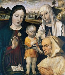 Madonna and Child, Saint Catherine of Siena and a Carthusian Monk, c. 1490. Creator: Bergognone, Ambrogio (1453-1523).