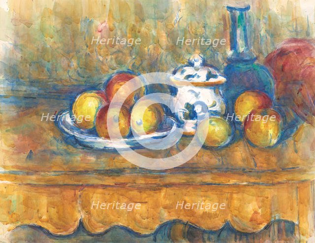 Still life with blue bottle, sugar bowl and apples, 1900-1902. Creator: Cézanne, Paul (1839-1906).