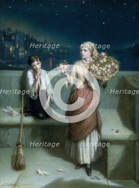 'A London Crossing Sweeper and Flower Girl', 1884. Artist: Augustus E Mulready