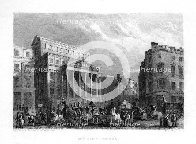 Mansion House, London, 19th century.Artist: J Woods