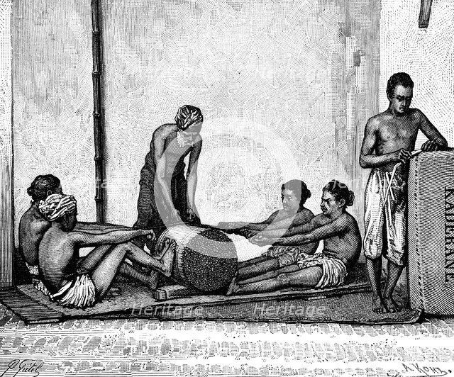 Cinnamon packing, India, 1895.Artist: Armand Kohl