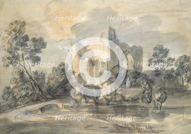 Landscape with a ruined Castle, and Cattle by a Pool, c1770s. Artist: Thomas Gainsborough.