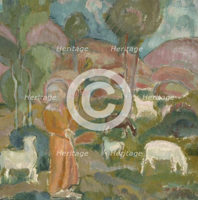 Shepherdess, 1915. Creator: Yrjö Aleksander Ollila.