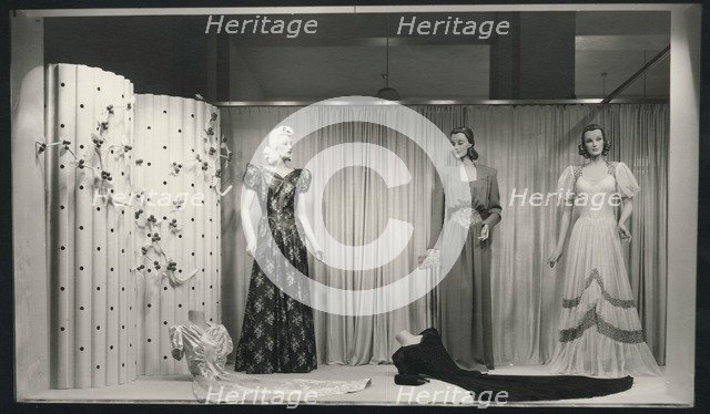 Evening dresses in a shop window, Landskrona, Sweden, 1940. Artist: Unknown