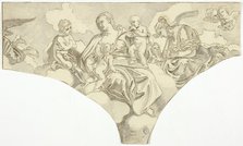 Spandrel Decoration with Seated Allegorical Female Figures of Charity and Obedience, n.d. Creator: Unknown.