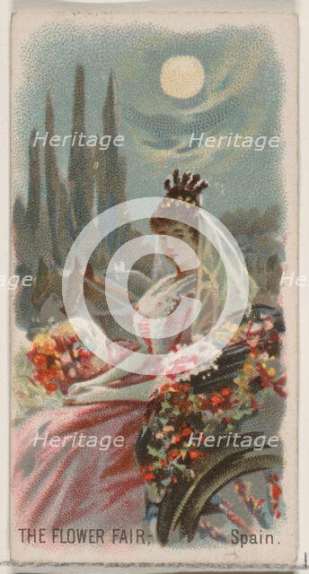 The Flower Fair, Spain, from the Holidays series (N80) for Duke brand cigarettes, 1890., 1890. Creator: George S. Harris & Sons.