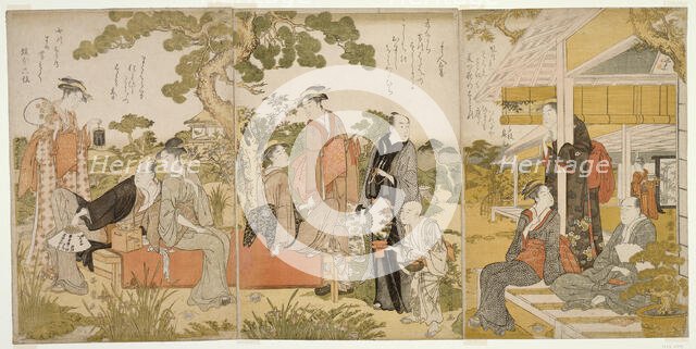 Enjoying the Cool in a Garden, Japan, c. 1788/90. Creator: Kitagawa Utamaro.