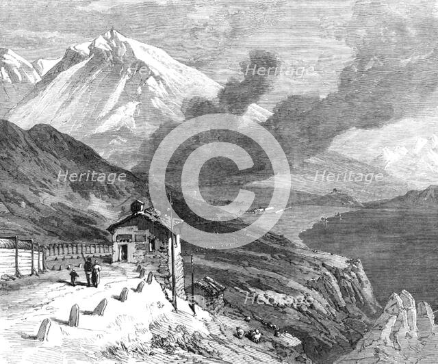 The new overland route to India: the railway over the Alps - summit of Mont Cenis and lake, 1869. Creator: Unknown.