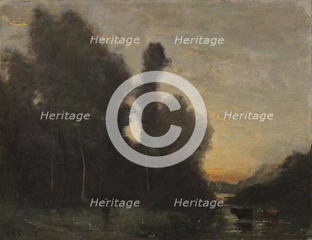 Landscape, Evening Mood, 1830-1875. Creator: Jean-Baptiste-Camille Corot.