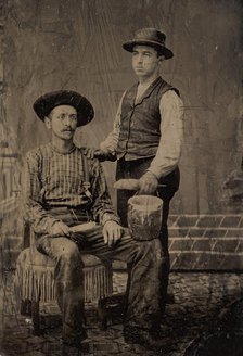 Two Painters, One Seated and One Standing, with Brushes and a Bucket, 1860s-80s. Creator: Unknown.