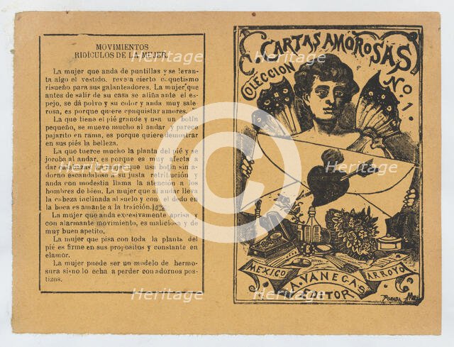 Front and back covers printed on the same sheet for a collection of love letters ..., ca. 1900-1910. Creator: José Guadalupe Posada.