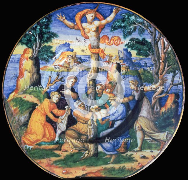 Italian earthenware plate showing the birth of Adonis, c.16th century. Artist: Unknown
