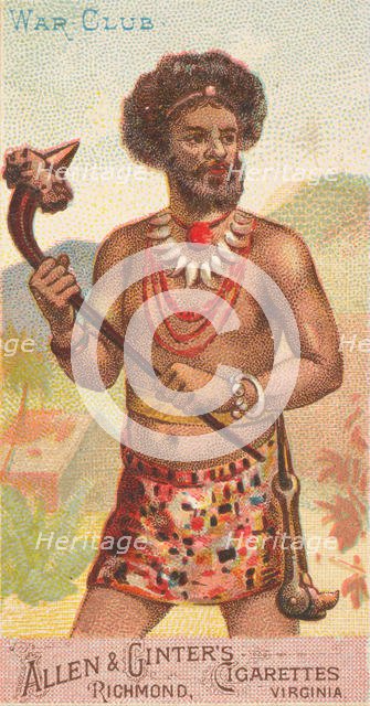 War Club, from the Arms of All Nations series (N3) for Allen & Ginter Cigarettes Brands, 1887. Creator: Allen & Ginter.