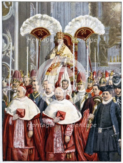 Pope Leo XIII in The Basilica of Saint Peter, Rome, 1900. Artist: Unknown