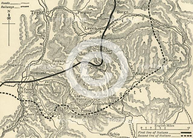 'Map illustrating the Austrian Attack in the Trentino, May, 1916', (c1920). Creator: Unknown.