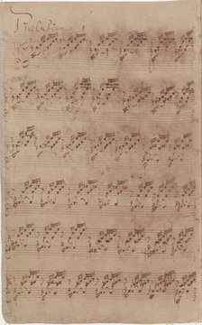 Autograph manuscript of the first page of the Prelude No. 1 from the first part of the Well..., 1722 Creator: Bach, Johann Sebastian (1685-1750).