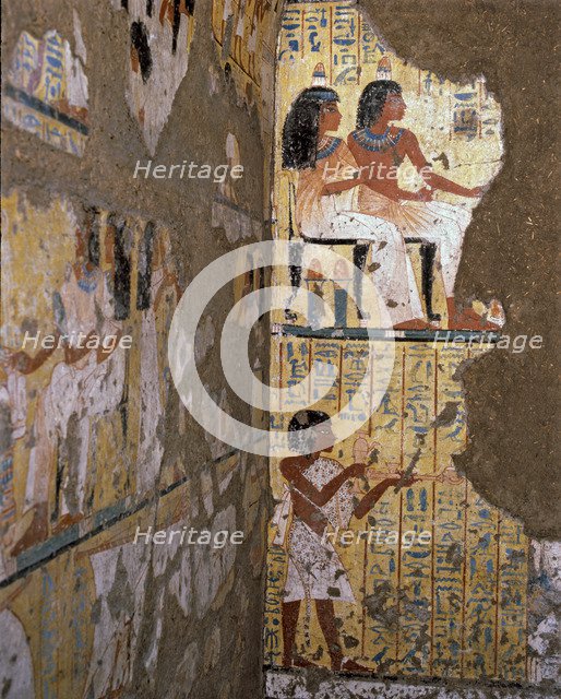 Frescoes from the funerary chapel of painter Maia (Deir el Medina), end of the XVIII dynasty (130…